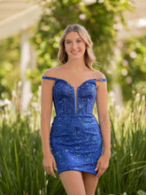 Sheath Sequins Off the Shoulder Short Lace Homecoming Dress