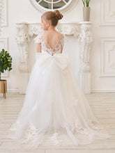 Vestido de niña de las flores para la Primera Comunión, color marfil, con cola desmontable estilo princesa.