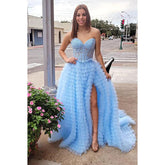 Robe de bal de fin d'année à col en V, sans manches, coupe trapèze, avec appliques et fente