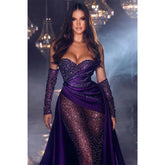 Robe de soirée fourreau en satin plissé et scintillante