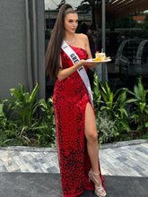 Cerissa | Vestidos largos de fiesta de sirena rojos con un solo hombro y lentejuelas