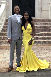 Chic Backless V-Neck daffodil Affordable Mermaid Formal Dresses Online