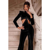 Robe de soirée chic, col haut, perles, velours noir, manches longues, sexy et formelle