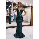 Robe de soirée scintillante à bretelles spaghetti et col en V, chic et moderne