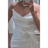 Robe de soirée longue fendue, simple, sans bretelles, chic et moderne