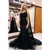 Robe de soirée sirène chic et moderne, asymétrique, sans manches, en tulle, style trompette