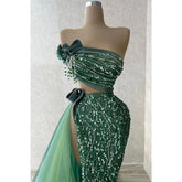 Chic Straples Sparkly Beaded Tulle Long Prom Dress Evening Gown