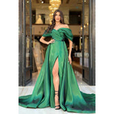 Classic & Timeless A-Line Off Shoulder Beaded and Draped Formal Party Prom Dress with High