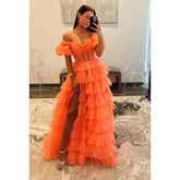 Classic & Timeless A-line Off-Shoulder Cap Sleeves Slit Formal Prom Dress