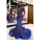 Classic & Timeless Mermaid Sequins V-neck Long Prom Evening Dresses with Appliques