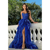 Vestido de fiesta de noche con tirantes finos, corte A, abertura lateral cuadrada y apliques, de alta costura y ornamentado