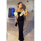 Vestido formal de fiesta de graduación con mangas cortas y hombros descubiertos de alta costura y sencillo