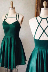 Lindo vestido corto de satén verde para fiesta de bienvenida, corte en A, PD127
