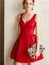 Cute A-line V Neck Sleeveless Red Short Prom Homecoming Dresses