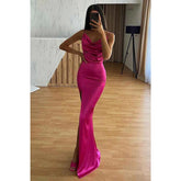 Sheath/column V Neck Pleats Long Wedding Guest Dress Backless