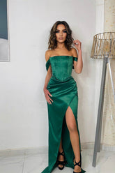 Dark Green Off-the-Shoulder Mermaid Prom Dresses With Split