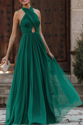 Robe de soirée sexy, formelle, unie, dos nu ajouré, à col halter