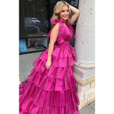 Robe de bal longue à col en V et nœuds papillon