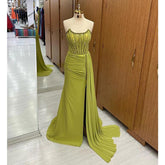 Sheath/column Strapless Beads Long Formal Evening Dress with Slit