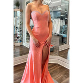 Vestido de fiesta de graduación con escote corazón, sin mangas, corte trompeta/sirena y abertura lateral