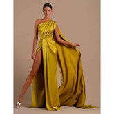 Vestido de fiesta formal largo con abertura alta y un solo hombro único