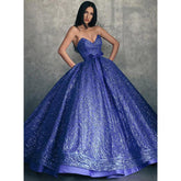Robe de bal longue bleu roi sexy à col en V et poches