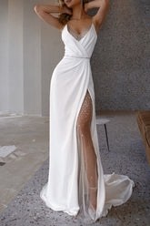 Robe de soirée élégante et sexy à fente en V unie