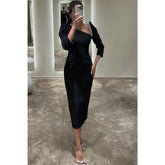 Robe de soirée formelle à col bateau et manches 3/4