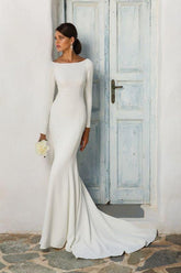 Baoleely Elegant White Stain Mermaid Wedding Dresses Long Sleeves Bridal Gown 2025