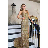 Sheath/Column Straps Sequined Split Sleeveless Prom Dress