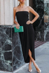 Vestidos de noche formales y sexys, lisos, sin tirantes y con abertura.