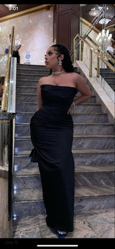 Robe de soirée longue noire sans bretelles, robe de soirée noire classique Y475