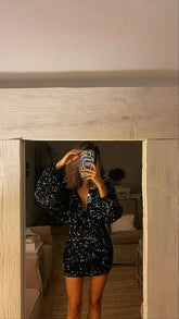 Vestido de cóctel ajustado negro con lentejuelas, vestido corto negro sexy para fiesta de bienvenida Y462