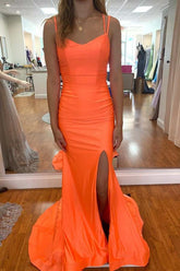 Robe de bal longue sirène orange, robe de soirée formelle Y486