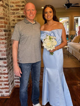 Faithe | Robe de soirée longue sirène bleu clair sans bretelles avec nœud