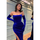 Robe de bal longue et sexy à bretelles et plis en velours