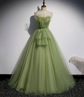 Robe de bal longue en tulle vert, robe de soirée trapèze s56