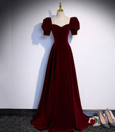 Robe de bal longue en velours bordeaux, robe de soirée s88
