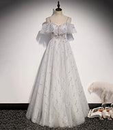 Robe de bal longue en tulle à sequins, coupe trapèze, taille S71