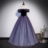 Robe de bal longue en tulle violet, robe de soirée trapèze s66