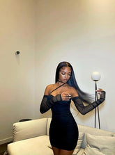 Vestido negro sexy para cumpleaños número 21, vestido negro corto para fiesta de bienvenida Y1231