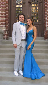 Robe de bal sirène à fines bretelles couleur paon, robe de soirée charmante Y1602