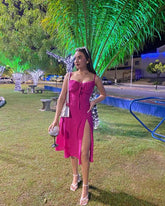 Vestido midi corto de noche sin mangas con abertura lateral Y1336