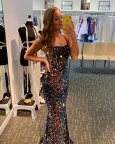 Robe de soirée longue à sequins, col rond, style sirène scintillante, Y1634