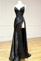 Beatrice |Sheath Black Long Appliques Prom Dress