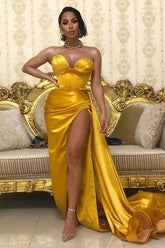 Robe de bal longue et glamour fendue en solde, taille haute