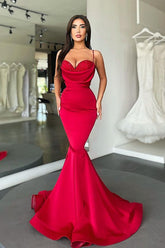 Glamorous Red Mermaid Prom Dress Long On Sale Spaghetti-Straps