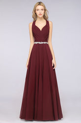 Halter V-Neck Sleeveless Ruffle Bridesmaid Dress with Appliques Sashes Evening Swing Dress