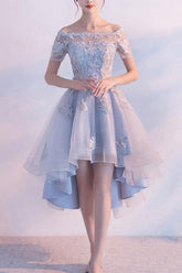 High Low Homecoming Dress Off-the-shoulder Tulle Short Prom Dress PD355
