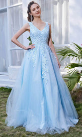 Vestido largo sin mangas con escote en V y corte en A